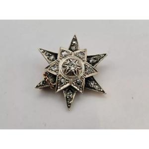 Antique Victorian Silver Set, Old Cut Diamond Star Burst Brooch