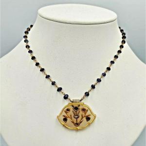 Fine Antique Indian Mughal Gold & Gem-set White Nephrite Jade Pendant (haldili)
