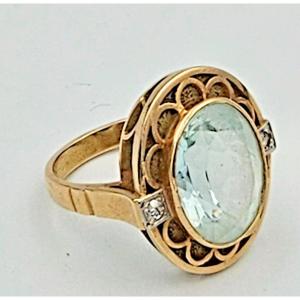 Gentleman's 14kt Yellow Gold Aquamarine Ring Circa 1920s