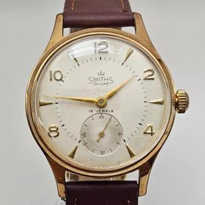 Smiths De Luxe All English 9ct Gold Mens Watch With Arabic Numerals 15 Jewels