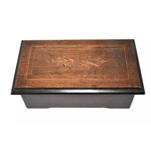 Antique 19th Century Swiss Hand Crank Cylinder Wooden Inlaid Music Box