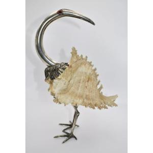 Gabriella Binazzi Italian 1970's Bird Sculpture Using Silver & Sea Shell