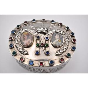 Circa 1800 Georgian Silver Box In Tribute To Young Napoleon, Josephine & Child
