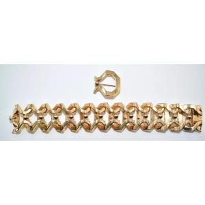 Vintage Mid Century Italian Wide Tank Bracelet & Brooch 750 18ct Gold