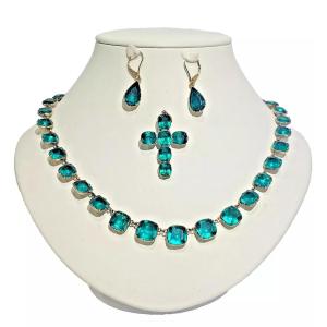 Georgian 15ct Rose Gold Green Paste Rivière Necklace Pendant Earring Set 1700's
