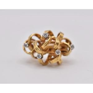 A Large Mid Century Italian 18ct Gold & Diamond Scrolled Open Work Cluster Ring