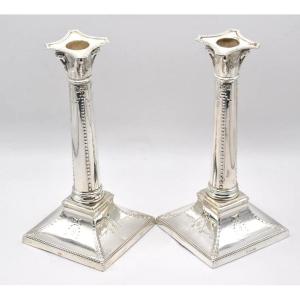 Pair Of Silver Hallmarked Candlesticks 1918 Sheffield Thomas Bradbury & Sons Ltd