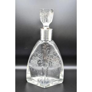 Antique Crystal Glass Orfèvrerie Produx Saint Hilaire Decanter 950 Silver Collar