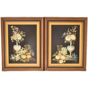 Pair Of 18th Century Baroque Still Life Paintings – Floral & Fruit Compositions