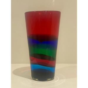 A Large Fulvio Vintage Bianconi Gino Mazzega 'fasce Orizzontali' Art Glass Vase.