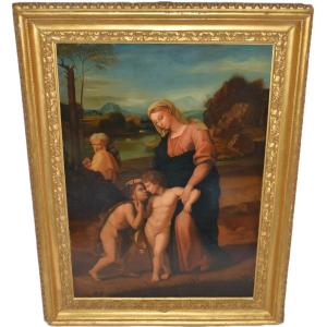 Antique C.1800 Oil Painting Madonna Of The Walk, Circle Of Raphael & G.f. Penni
