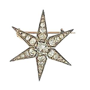 Antique Victorian 3.72 Carat Old European Cut Diamond Gold & Silver Star Brooch