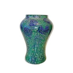 A Rare Colourway Monart Glass Paisley Shawl Pattern Baluster Vase Shape Fa. 32cm