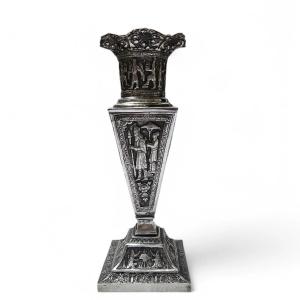 A Large Antique Solid Silver Islamic Vase – Historical Motifs 34cm 1102 Grams