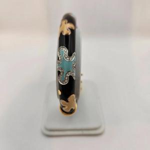 Fidia Gioielli Diamond 18 Carat Gold & Enamel Bangle Bracelet