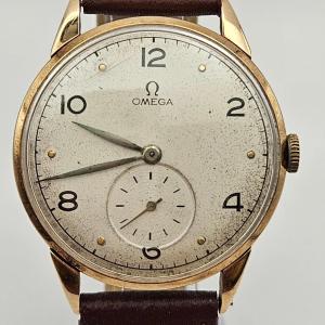 Vintage 14ct Gold 1940's Omega Mens Wristwatch New Leather Strap Serviced 36mm