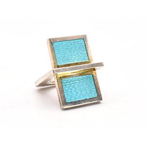 Pekka Piekäinen Finland Mid Century Double Enamel Sterling Silver Ring Size Q