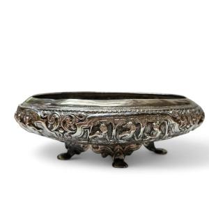 Antique Thai Solid Silver Footed Bowl – Intricately Handcrafted – Ornate Design