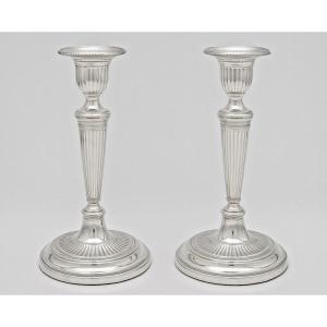 Pair Of Edwardian Silver Candlestick By Fordham & Faulkner Sheffield 1902