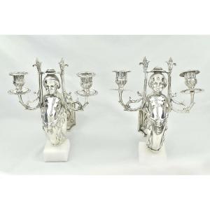 Pair Of Silver Wall Mounted Highly Detailed Mermaid Candle Holders
