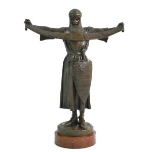 Antique Signed 19th-century Bronze Medieval Knight By Louis-françois-frémiet