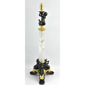Antique French Mermaid Torch Lamp – Mythical Base & Rock Crystal Column, C.1900