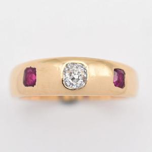 Edwardian Antique Ruby And Diamond Gypsy Set Band Ring (c 1900) Rubies & Diamond