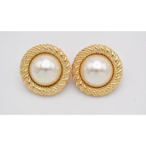 Vintage Christian Dior Large Faux Pearl Gold Plated Clip-on Earrings