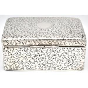 Edwardian Silver Engraved Floral Scrolls Cigarette Box By A & J Zimmerman Ltd