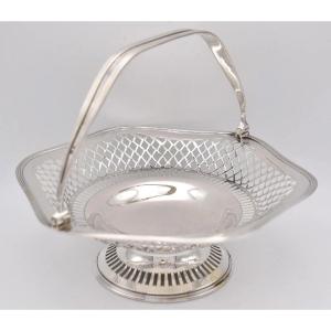 Edwardian 1909 Birmingham Solid Silver Lattice / Pieced Detailed Basket