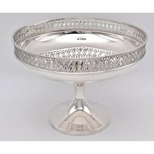 Silver Pedestal Fruit Bowl With Lattice Detail By Walker & Hall Sheffield 1920