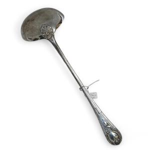 Antique Solid Silver Sauce Ladle – Victorian 1865 – Ornate Scrollwork
