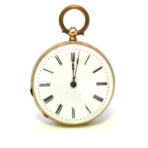 L Roberts Genève 8 Jewell Half Hunter Romain Numeral 14k Gold Pocket Watch