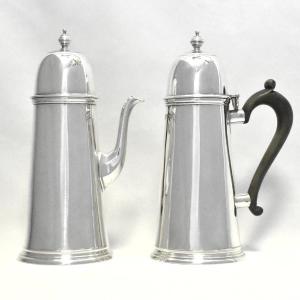Pair Of George I Style Chocolate Sterling Silver Pots 1904 London Robert Stewart