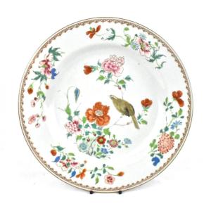 Antique Qing Chinese Famille Rose Porcelain Plate | Bird & Floral Design 18th C