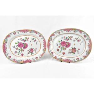 Pair Of Qing Antique 18 Century Famille Rose Chinese Porcelain Platters/dishes