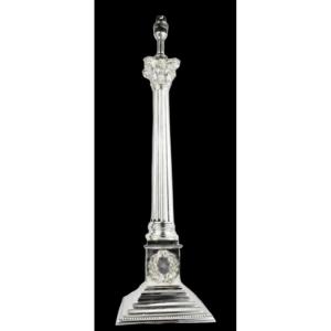 A Large Antique Victorian Silver Plated Corinthian Column Table Lamp Ca 19th C