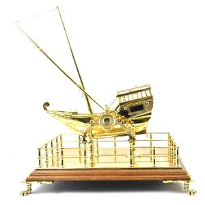 19th Century Large High Quality Antique Brass Model Ship With A Central Compass