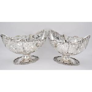 A Pair Of Victorian Solid Silver Oval Pierced Baskets William Comyns London 1891