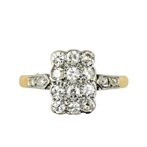 Antique Edwardian Diamond Set Rectangle Cluster Panel Ring 18ct Gold & Platinum