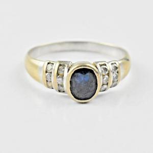 Vintage 14ct Gold Sapphire & Diamond Cluster Ring Mid Century Size P½