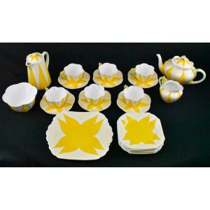 1932 Rare Shelley Tea/coffee Set In Yellow "star Flower" Or "harlequin" Pattern.
