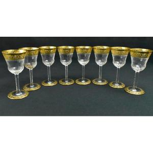Set Of 8 Saint-louis "thistle Gold" French Crystal Liqueur/sherry Glasses 24ct