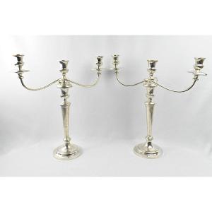 Pair Of Vintage Continental Silver 916 2-arm 3-light Candelabras Georgian Style