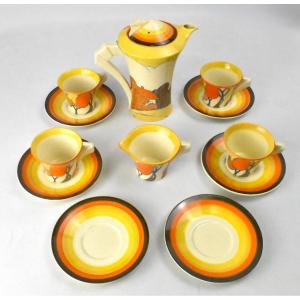 Fantasque Hand Painted Bizarre By Clarice Cliff "autumn Design" Coffee Set