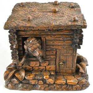 A Antique Black Forest Hand-carved Wooden Cigar Humidor Circa 19th Century