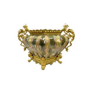 A Huge J. Fischer Budapest Jardiniere With Gilded Bronze Dragon Mounts Hungarian