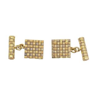 Vintage Mid Century Roy King 18ct Yellow & White Gold Basketweave Cufflinks 60's