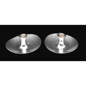 Pair Of Tapio Wirkkala Finnish Mid Century Modern 813h Silver Candlesticks 1956