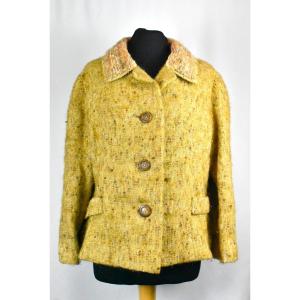 Vtg Chavel Couture Mayfair London Mustard Yellow Wool Blend Tweed Blazer Jacket